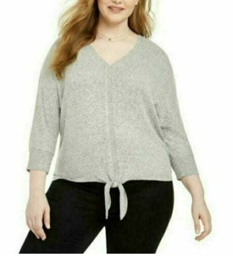 Suéter feminino plus size com amarração na bainha, cinza, tamanho 4X, da Style &amp; Co