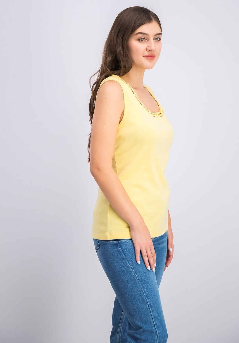 Karen Scott Top Feminino com Decote em Escada e Acabamento em Tachas, Amarelo, Tamanho P