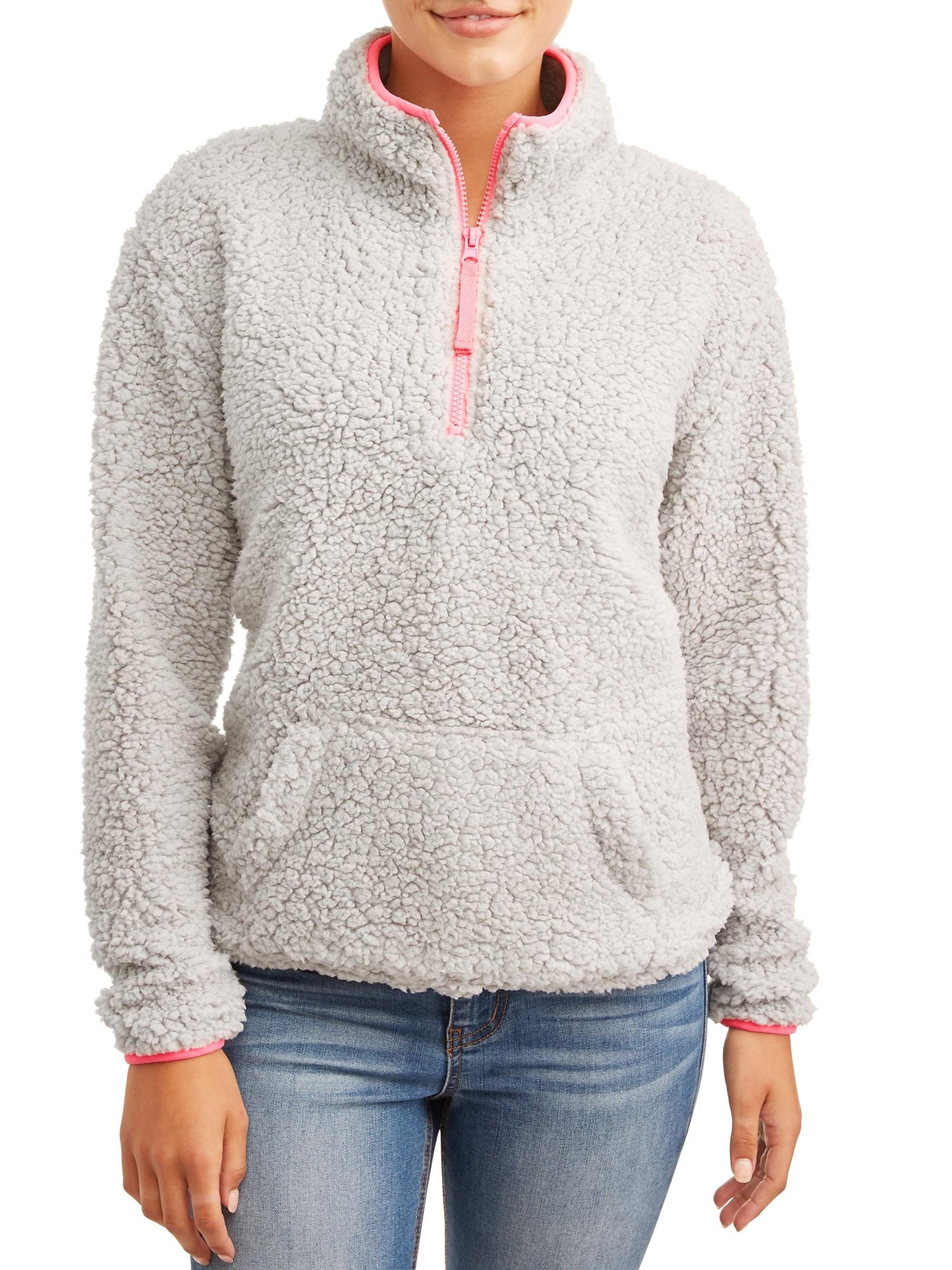 Suéter Sherpa No Boundaries Juniors com zíper de um quarto, cinza, tamanho pequeno