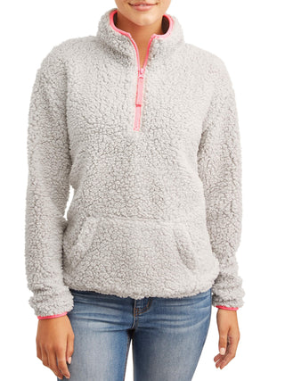 Suéter Sherpa No Boundaries Juniors com zíper de um quarto, cinza, tamanho pequeno