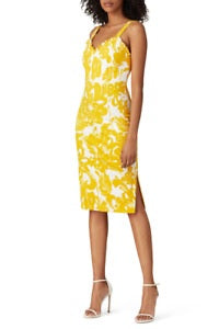 Vestido midi amarelo com estampa floral Trina Trina Turk feminino Emotion tamanho 12