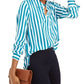 Camisa listrada feminina INC International Concepts, verde/branca, tamanho grande