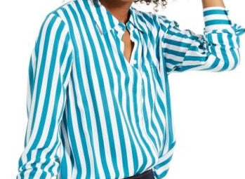 Camisa listrada feminina INC International Concepts, verde/branca, tamanho grande