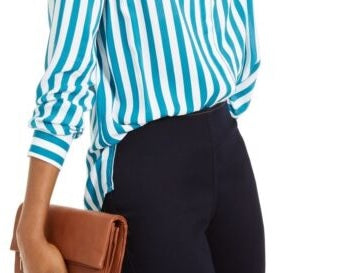 Camisa listrada feminina INC International Concepts, verde/branca, tamanho grande