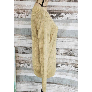 Suéter feminino de tricô trançado com gola redonda metálica Charter Club, tamanho grande, dourado