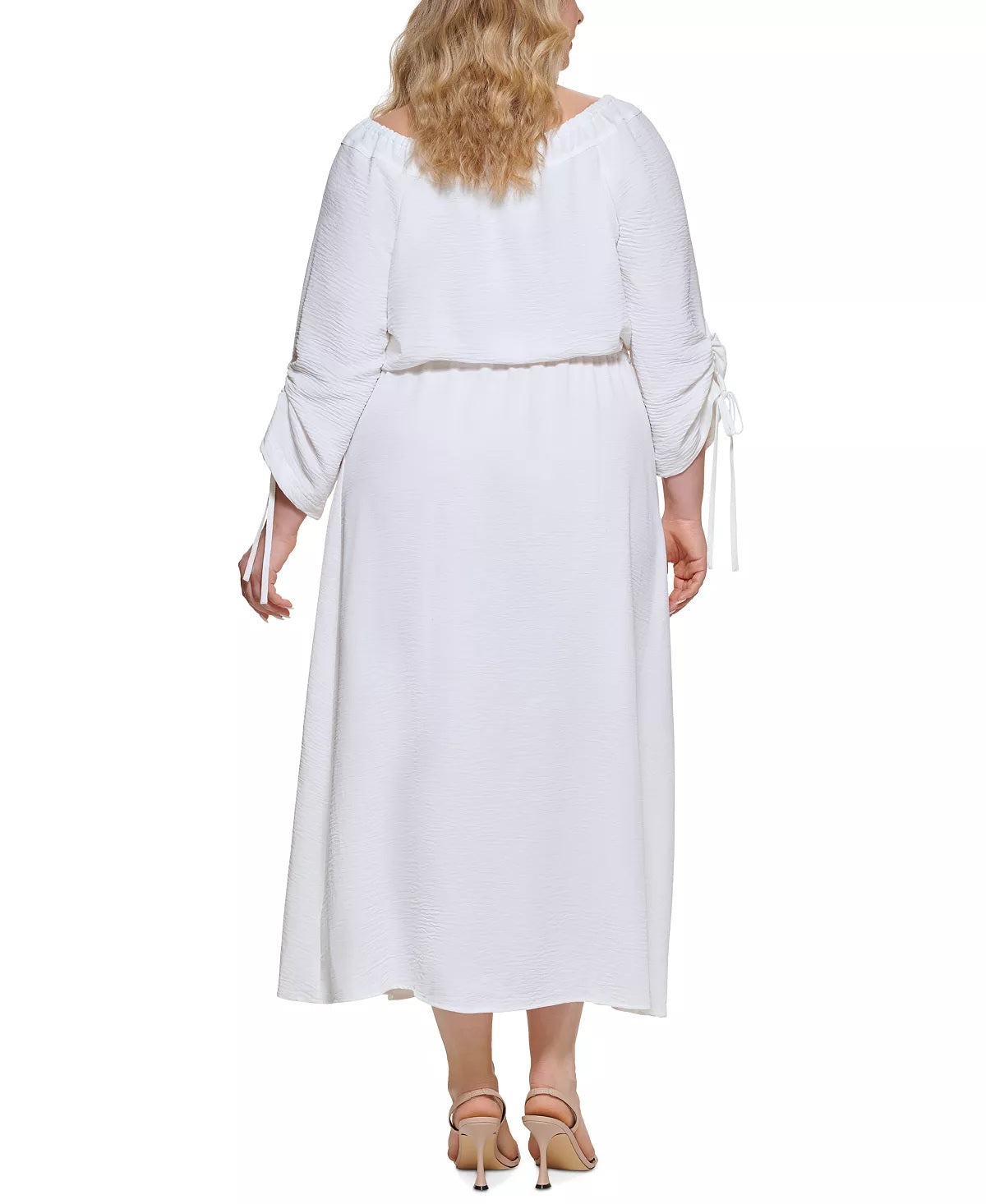 Vestido Calvin Klein Plus Size Feminino de Crepe com Ombros à Ombro Branco Tamanho 14W