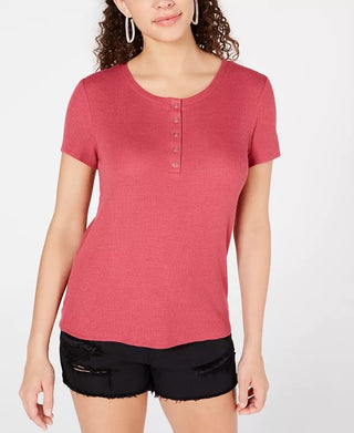 Blusa térmica Henley Pink Rose Juniors, vermelha, tamanho pequeno