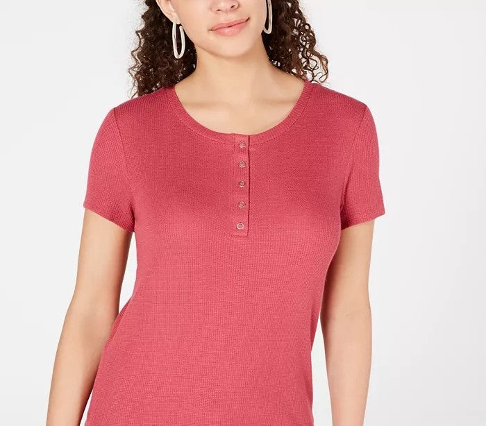 Blusa térmica Henley Pink Rose Juniors, vermelha, tamanho pequeno