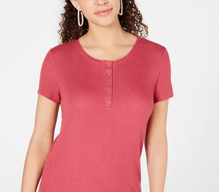 Blusa térmica Henley Pink Rose Juniors, vermelha, tamanho pequeno