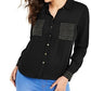 Camisa feminina com tachas Thalia Sodi, preta, tamanho médio