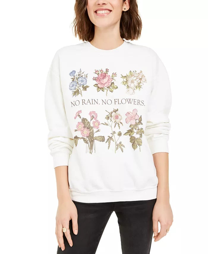 Moletom feminino vintage com estampa floral, tamanho pequeno, branco