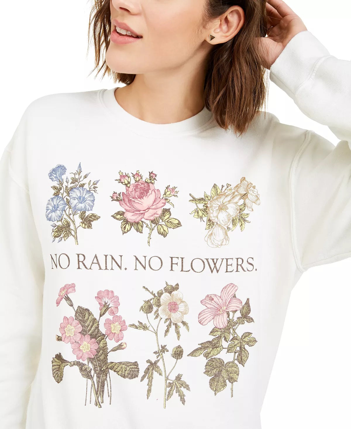 Moletom feminino vintage com estampa floral, tamanho pequeno, branco