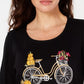 Karen Scott Top de bicicleta bordado feminino, preto, tamanho XX-G