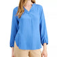 Blusa feminina Alfani com manga bispo e amarração nas costas, azul, tamanho grande