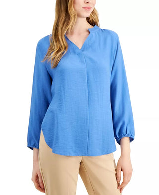 Blusa feminina Alfani com manga bispo e amarração nas costas, azul, tamanho grande