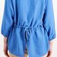 Blusa feminina Alfani com manga bispo e amarração nas costas, azul, tamanho grande