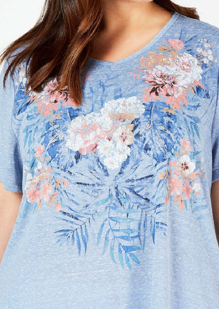 Camiseta feminina gráfica estilo &amp; Co, azul, tamanho -1X