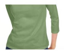 Camiseta feminina lisa Maison Jules com manga 3/4, verde, tamanho XX-G