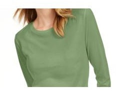 Camiseta feminina lisa Maison Jules com manga 3/4, verde, tamanho XX-G
