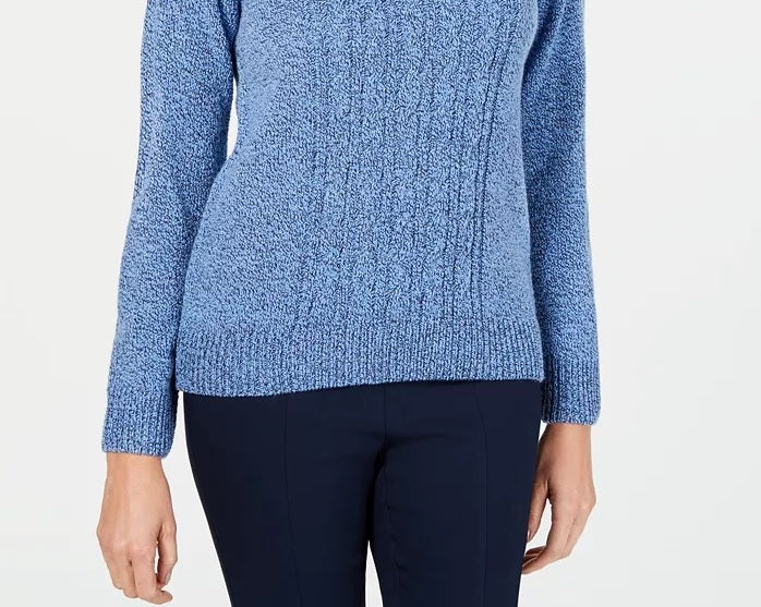 Karen Scott Suéter Feminino Petite Gola Alta em Tricô com Cabo Azul Tamanho Médio