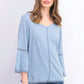 Blusa feminina estilo &amp; co, pequena, de crochê, com manga sino, azul, tamanho PL
