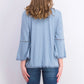 Blusa feminina estilo &amp; co, pequena, de crochê, com manga sino, azul, tamanho PL