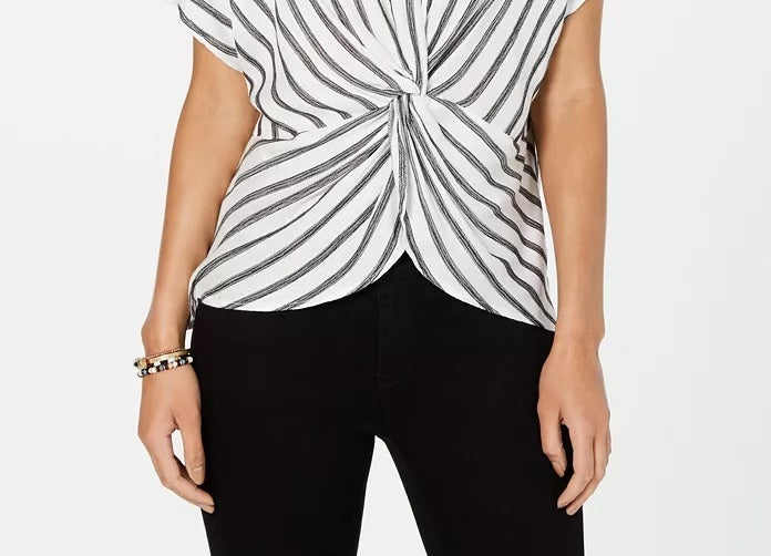 Top feminino com decote torcido na frente, preto, tamanho médio, da Style &amp; Co