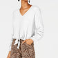 Blusa feminina de gaze com amarração frontal INC International Concepts - Branca X-Large