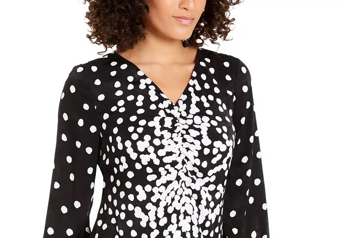 Blusa feminina Alfani com mangas franzidas e amarração, preta, tamanho XX-G