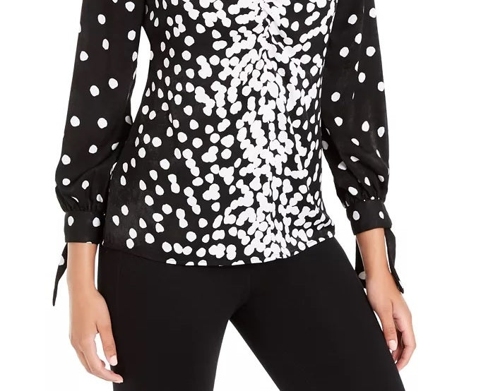 Blusa feminina Alfani com mangas franzidas e amarração, preta, tamanho XX-G