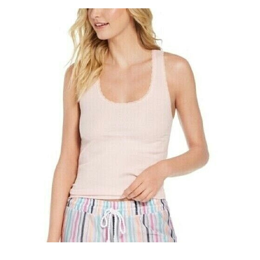 Regata feminina Jenni com acabamento em renda canelada, rosa, tamanho X-S
