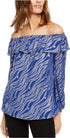 michael-kors-womens-plus-size-printed-ruffled-off-the-shoulder-top-blue-size-0x