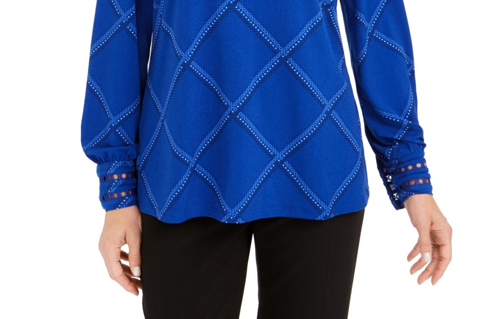 Blusa de malha xadrez feminina Charter Club, azul, tamanho XS