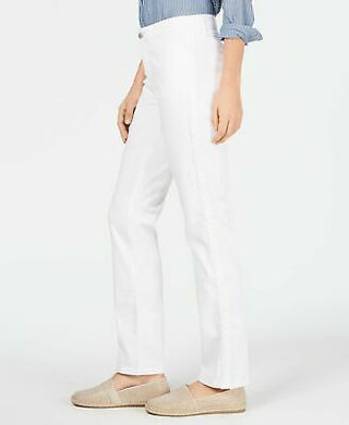 Calça jeans feminina Charter Club reta com listras trançadas, branca, tamanho 10