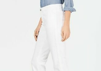 Calça jeans feminina Charter Club reta com listras trançadas, branca, tamanho 10