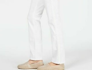 Calça jeans feminina Charter Club reta com listras trançadas, branca, tamanho 10