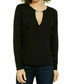 Blusa feminina com decote em V e abertura frontal, preta, tamanho pequeno, da INC International Concepts