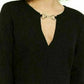 Blusa feminina com decote em V e abertura frontal, preta, tamanho pequeno, da INC International Concepts