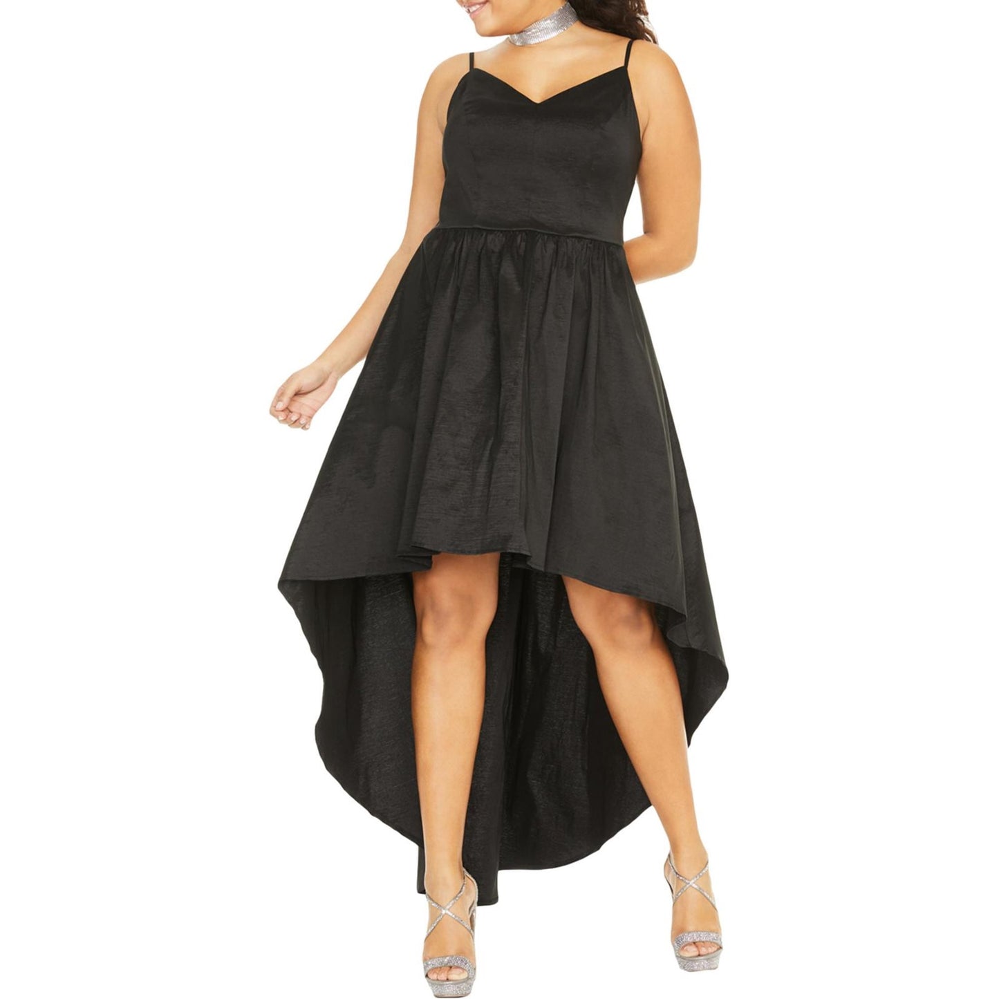 Vestido formal feminino B Darlin Plus Tafetá Hi Low Preto Tamanho 16