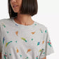 Camiseta feminina Lucky Brand com estampa floral bordada, cinza, tamanho médio