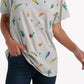 Camiseta feminina Lucky Brand com estampa floral bordada, cinza, tamanho médio
