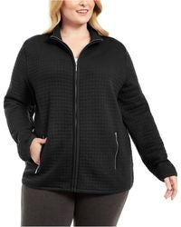 Jaqueta de lã acolchoada plus size Karen Scott feminina, preta, tamanho 1X
