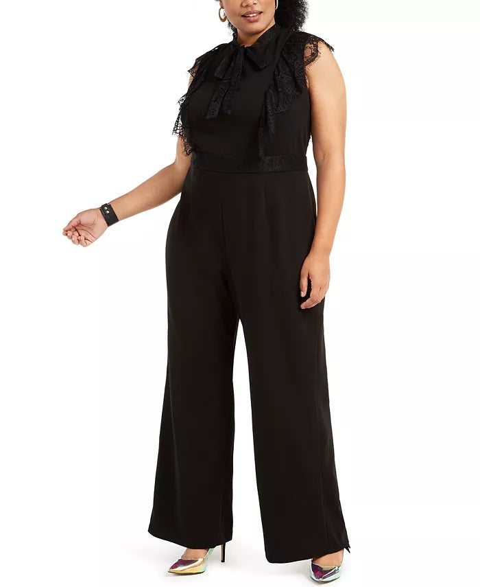 Macacão feminino Betsey Johnson Plus Size com acabamento em renda, cinza, tamanho 20W