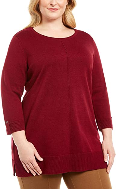 Karen Scott Suéter Feminino Plus Cotton com Acabamento Contrastado e Gola Redonda Vinho Tamanho 0X