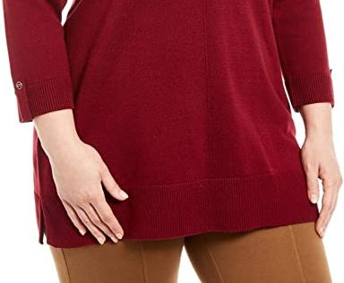 Karen Scott Suéter Feminino Plus Cotton com Acabamento Contrastado e Gola Redonda Vinho Tamanho 0X