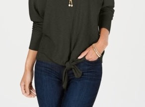 Suéter feminino com amarração frontal, estilo &amp; co, cinza, tamanho pequeno