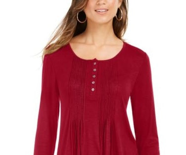 Blusa feminina estilo &amp; co, pequena, com pregas, tamanho vinho, PS