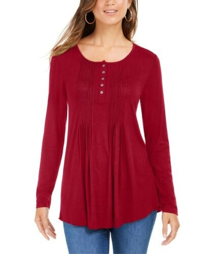 Blusa feminina estilo &amp; co, pequena, com pregas, tamanho vinho, PS