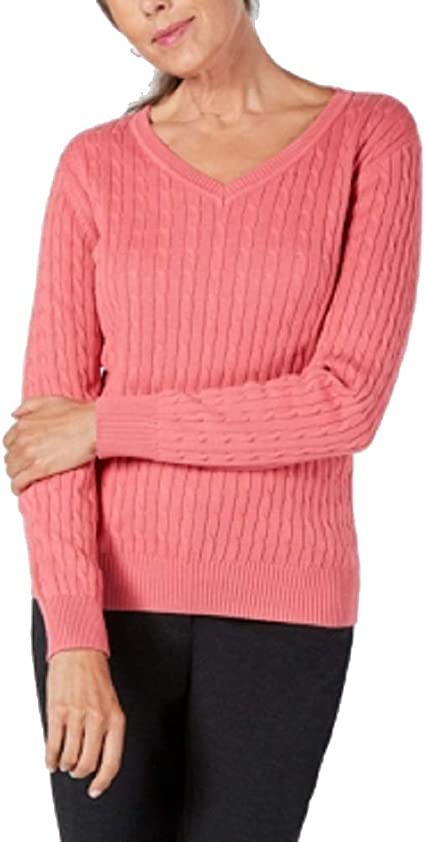 Karen Scott Suéter Feminino com Decote em V e Estampa Lisa Rosa Tamanho XS