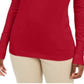 Suéter feminino JM Collection com mangas enfeitadas e decote em V, vermelho, tamanho médio